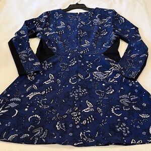 Thakoon Blue and Black Floral Long Sleeve Dress, Size 14, Great Condition